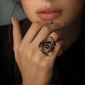 Oscar de la Renta Abstract Rose Statement Ring Gold-Tone Adjustable